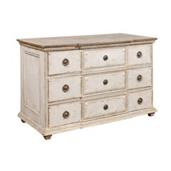 French 18th Century Louis XVI Period Painted Breakfront Three-Drawer Commode