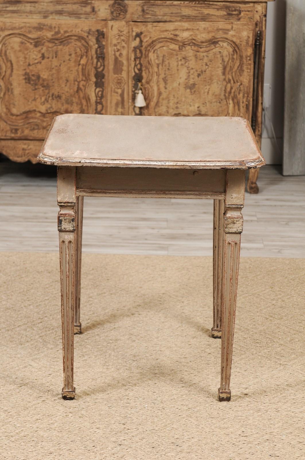 French 18th Century Louis XVI Period Painted Wood Side Table with Single Drawer 1