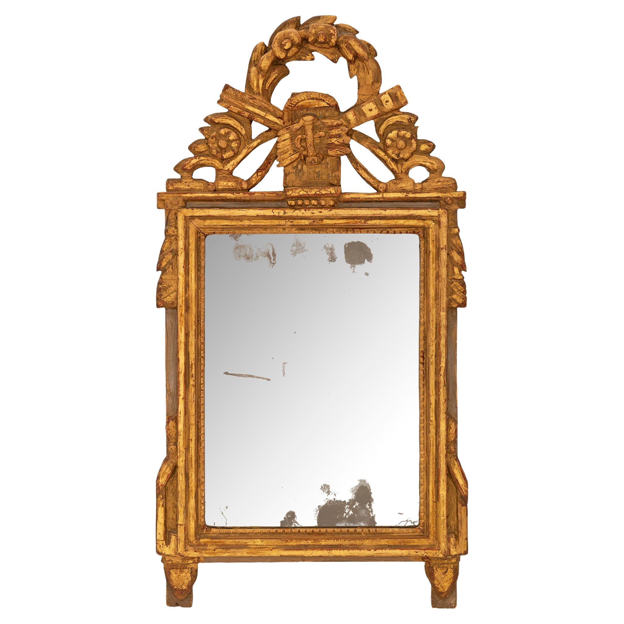 French 18th Century Louis XVI Period Patinated and Giltwood Mirror