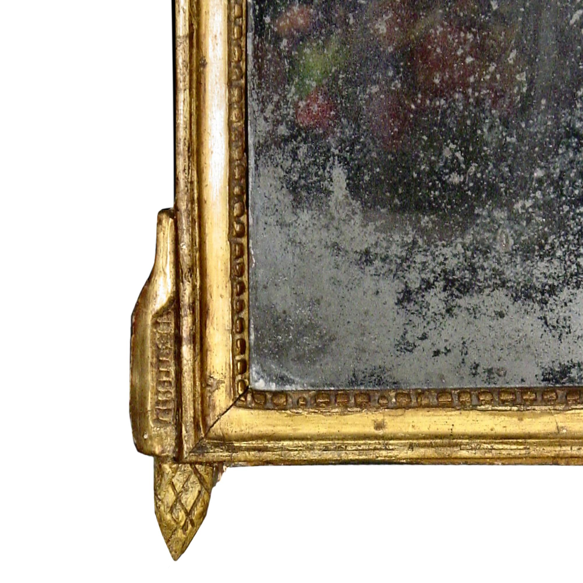 18th Century and Earlier French 18th Century Louis XVI Period Patinated Green and Gilt Mirror For Sale