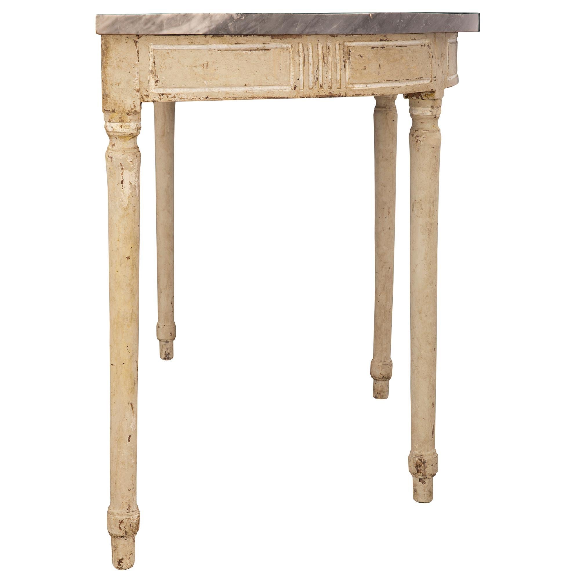 18th Century and Earlier French 18th Century Louis XVI Period Patinated Wood and Marble Console For Sale