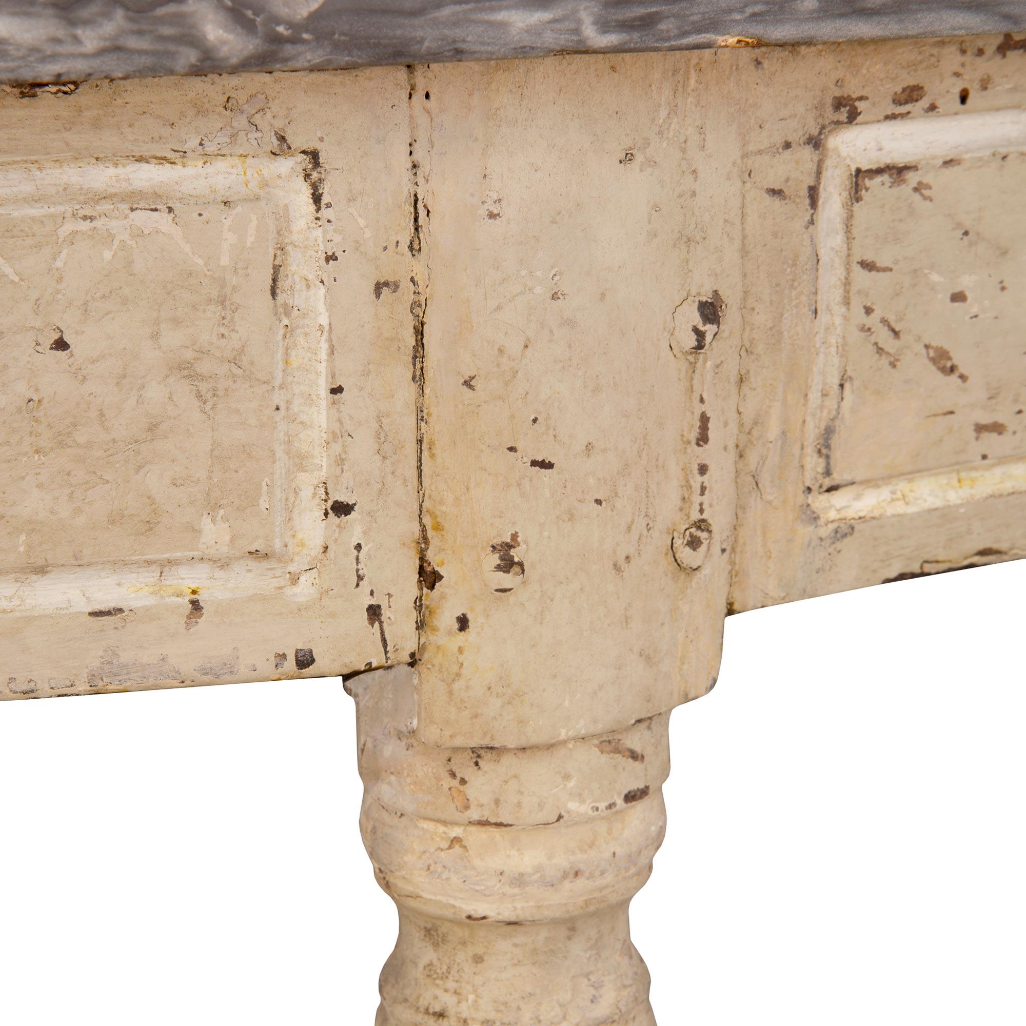 French 18th Century Louis XVI Period Patinated Wood and Marble Console For Sale 4