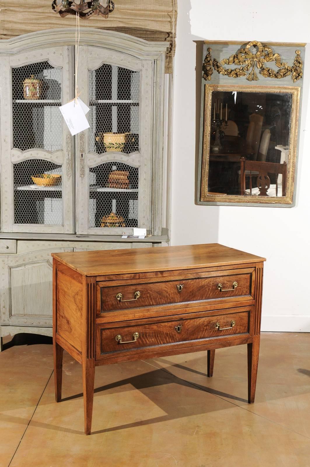 French 18th Century Louis XVI Period Walnut Two-Drawer Commode with Tapered Legs In Good Condition In Atlanta, GA