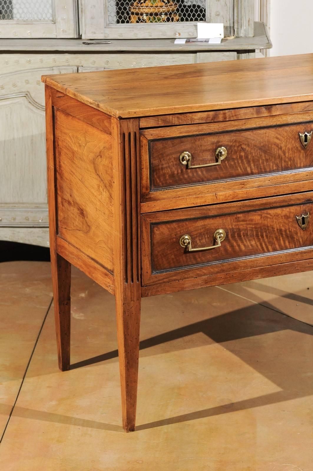 18th Century and Earlier French 18th Century Louis XVI Period Walnut Two-Drawer Commode with Tapered Legs