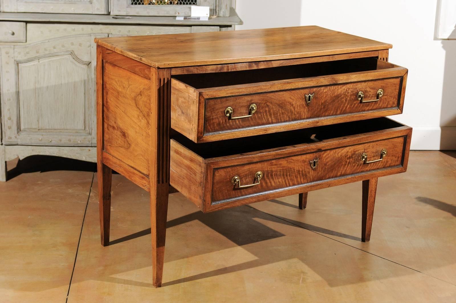 French 18th Century Louis XVI Period Walnut Two-Drawer Commode with Tapered Legs 1