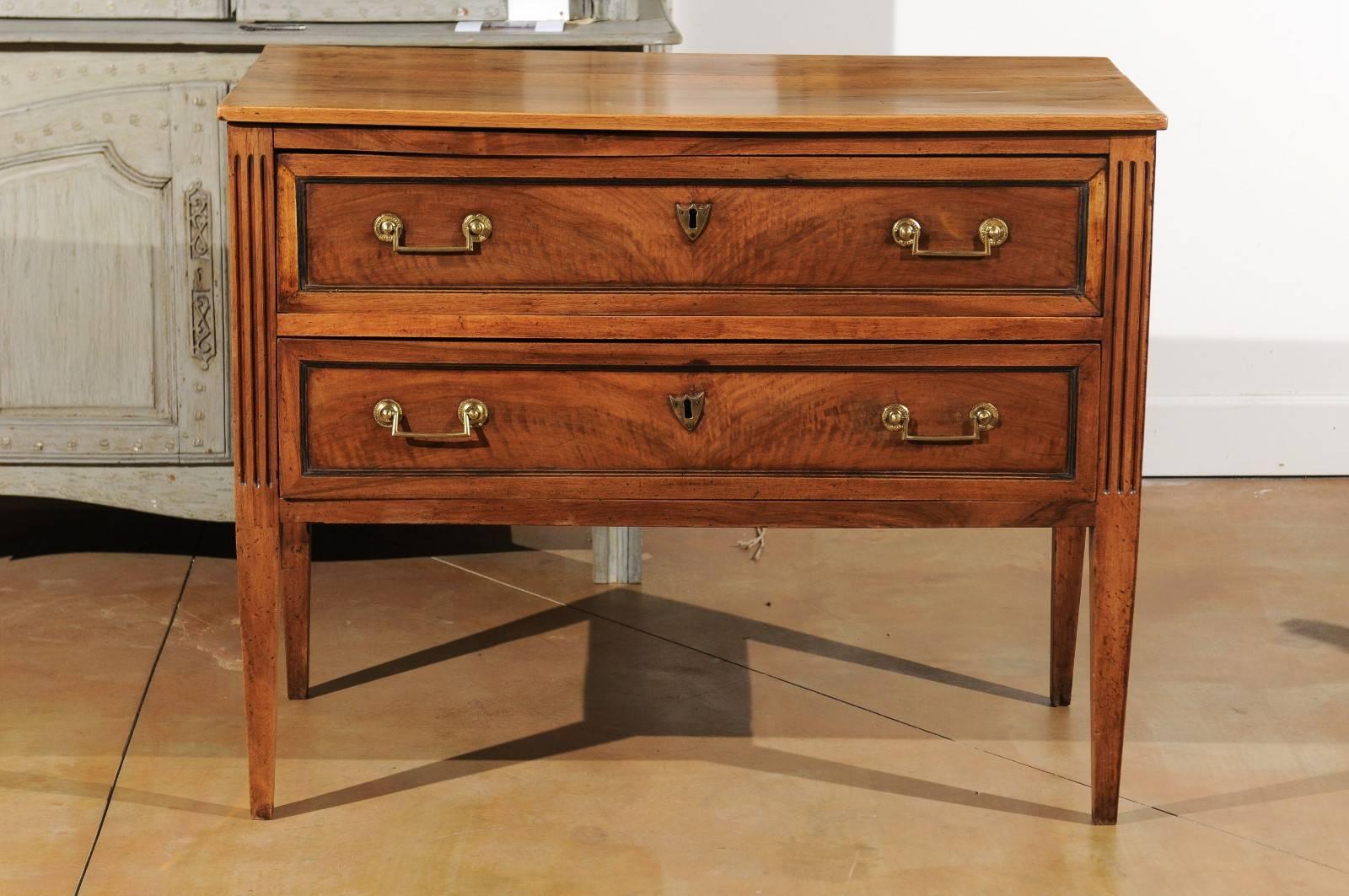 French 18th Century Louis XVI Period Walnut Two-Drawer Commode with Tapered Legs 3