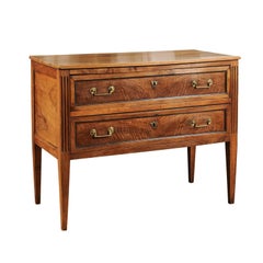 Antique French 18th Century Louis XVI Period Walnut Two-Drawer Commode with Tapered Legs