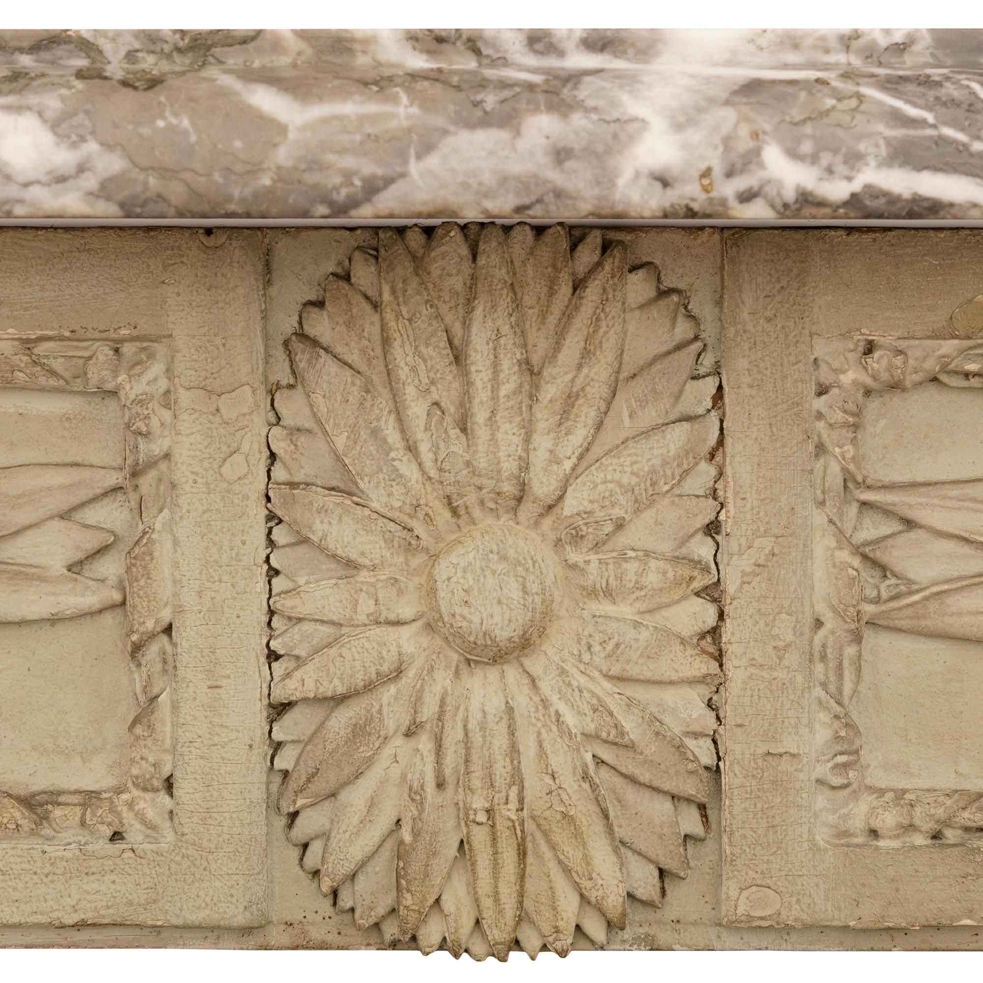 Consolle francese del XVIII secolo di epoca Luigi XVI in legno e marmo Gris St. Anne in vendita 1