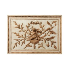 French 18th Century Louis XVI Period Wooden Panel with Carved Cherub and Foliage