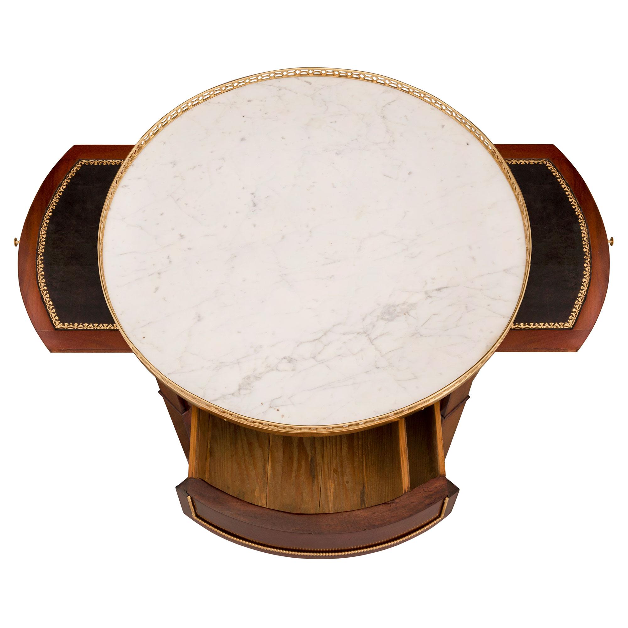 18th Century and Earlier French 18th Century Louis XVI Style Mahogany and Carrara Marble Side Table For Sale