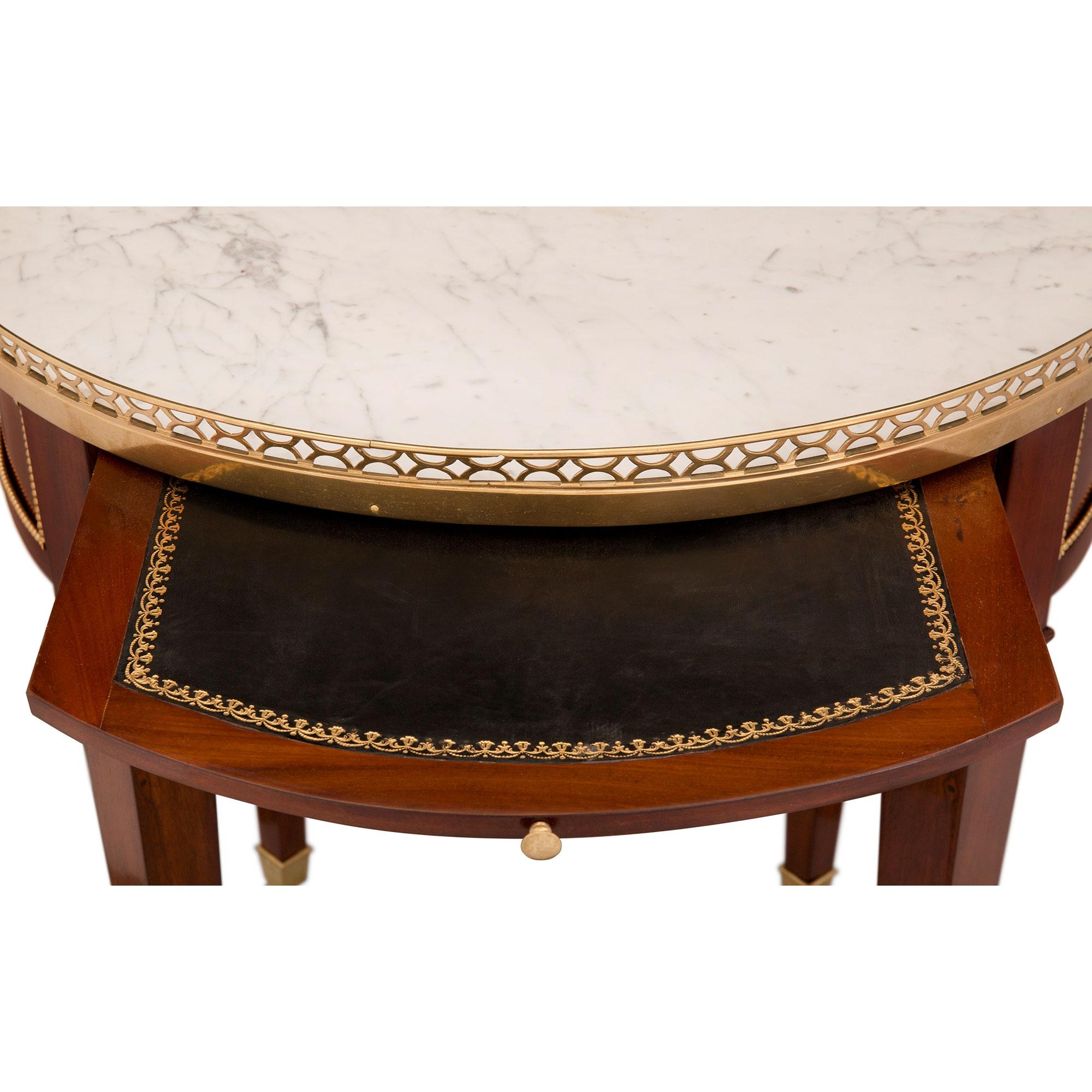 Ormolu French 18th Century Louis XVI Style Mahogany and Carrara Marble Side Table For Sale