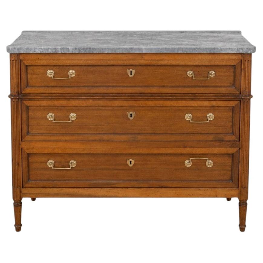 French 18th Century Louis XVI Walnut Marble-Top Chest of Drawers