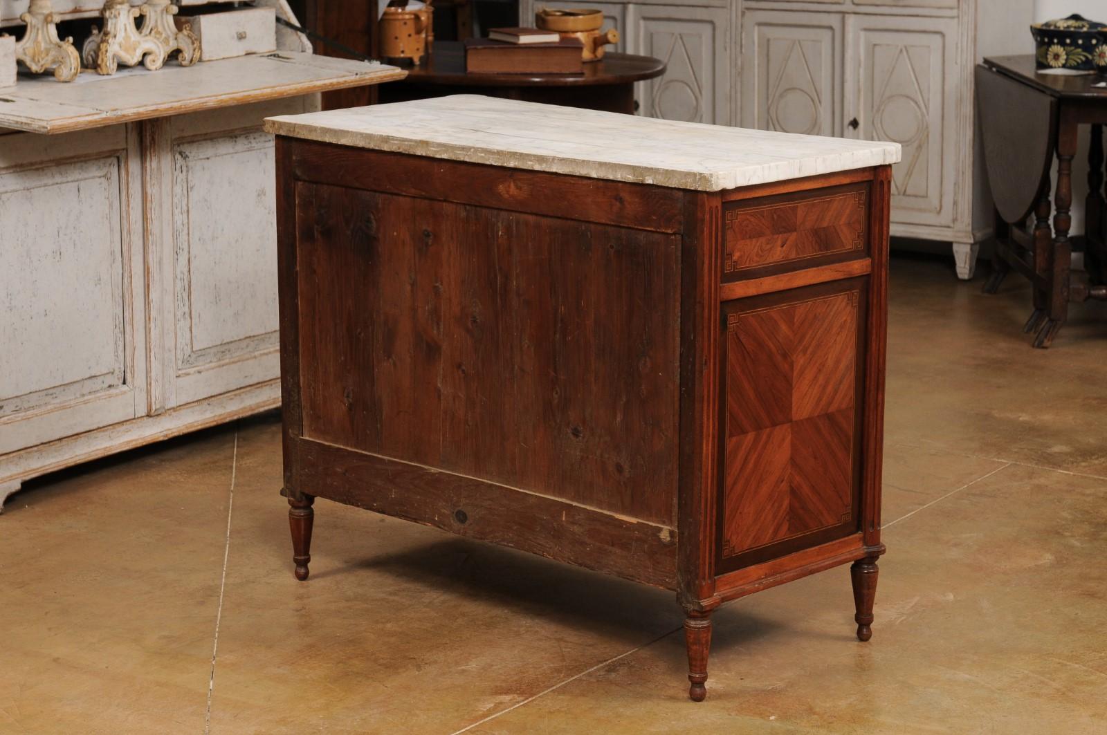 French 18th Century Mahogany and Rosewood Three Drawer Commode with Marble Top 1