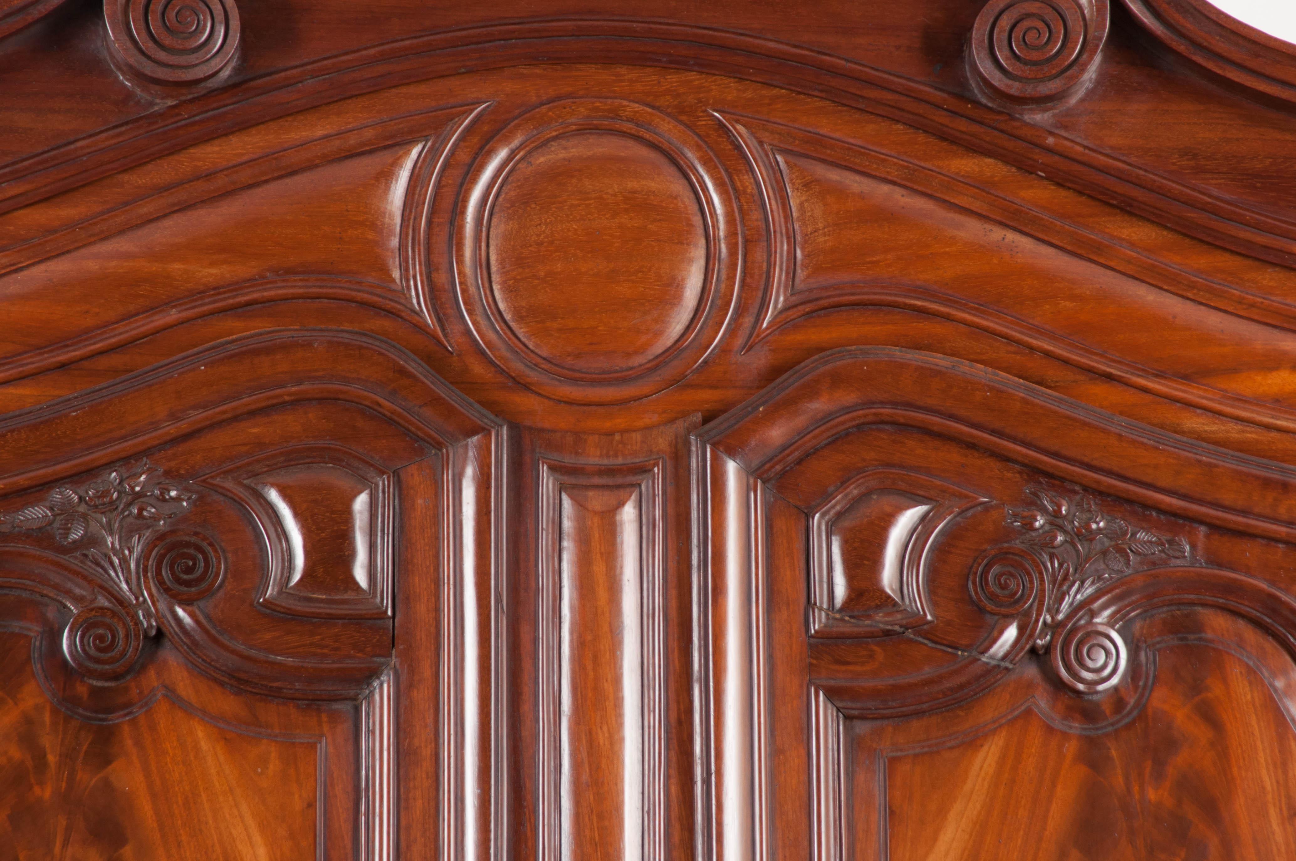 Hand-Carved French 18th Century Mahogany Armoire from the Port of Normandy