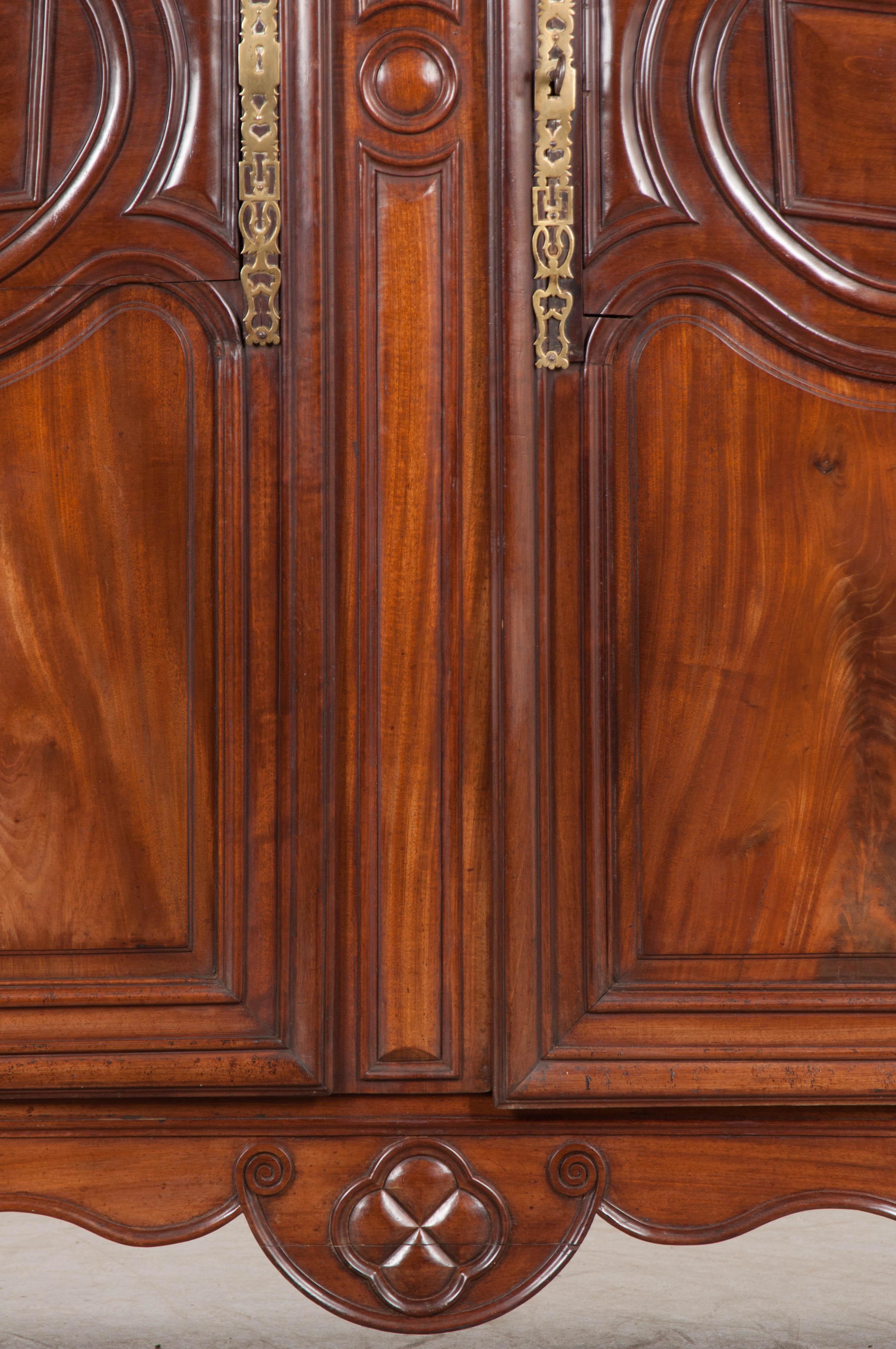 Brass French 18th Century Mahogany Armoire from the Port of Normandy