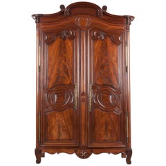 French 18th Century Mahogany Armoire from the Port of Normandy