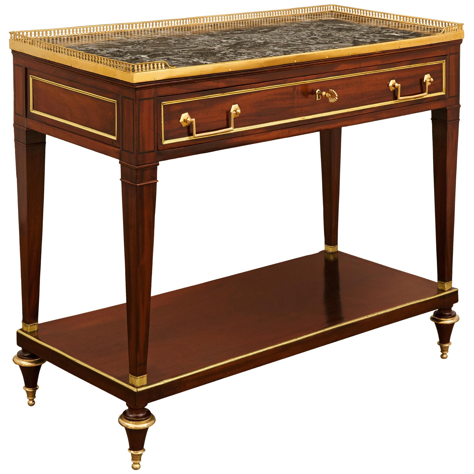 Directoire French 18th century Mahogany, Ormolu and marble console, circa 1795 For Sale