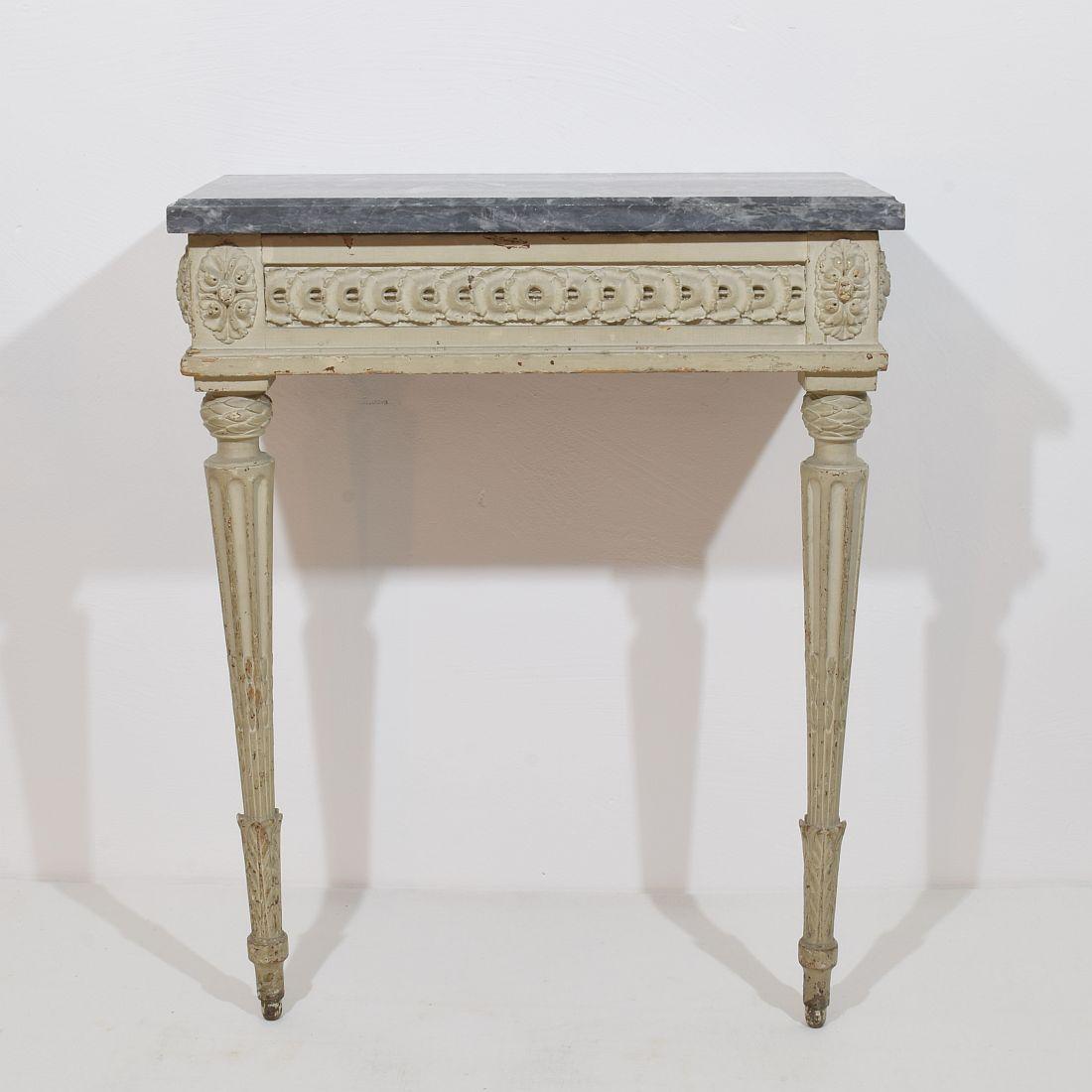 Hand-Painted French 18th Century Marble-Top Louis XVI Console Table For Sale