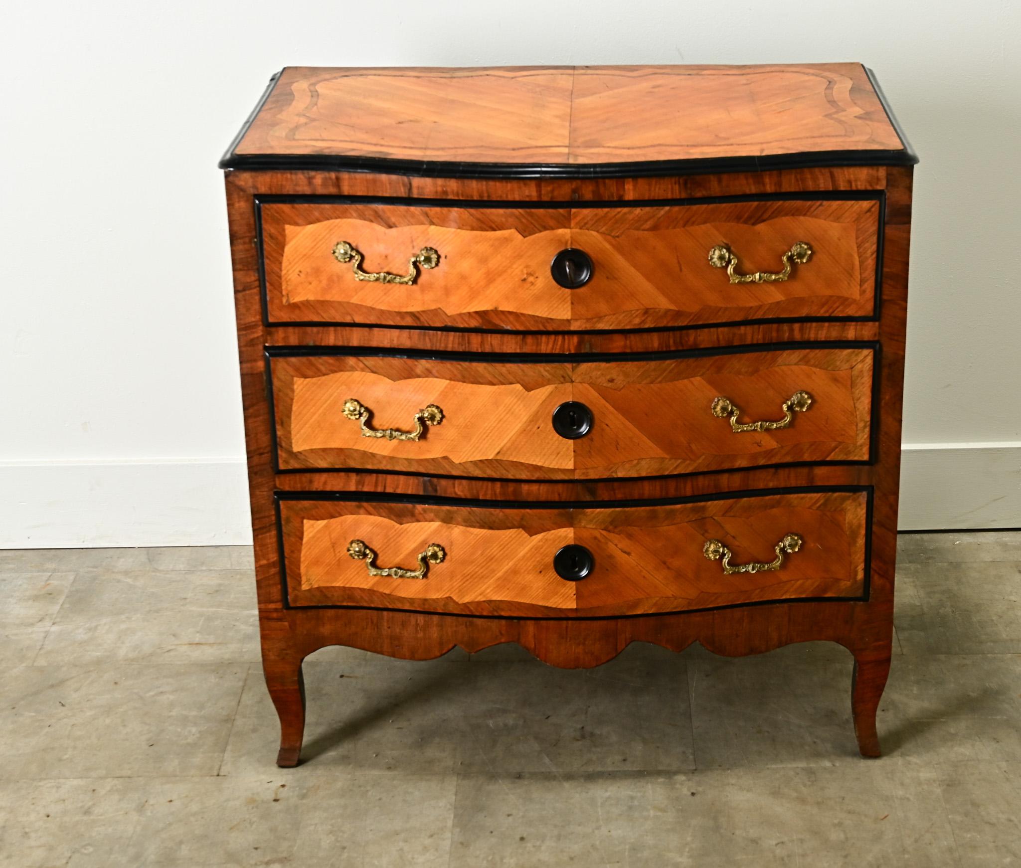 Hand-Carved French 18th Century Marquetry Commode For Sale