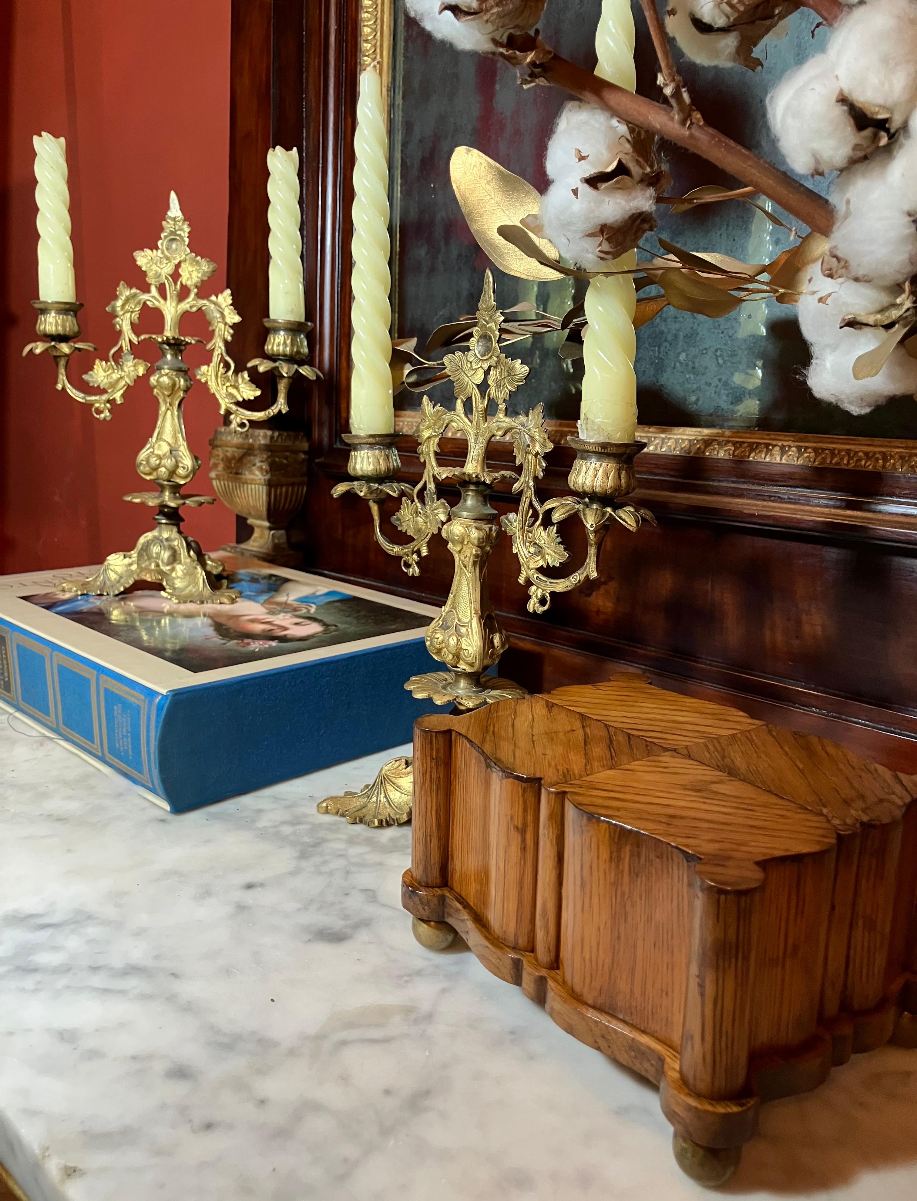 Hand-Carved French 18th-Century Oak Box, Hidden Compartment and Herringbone Marquetry
