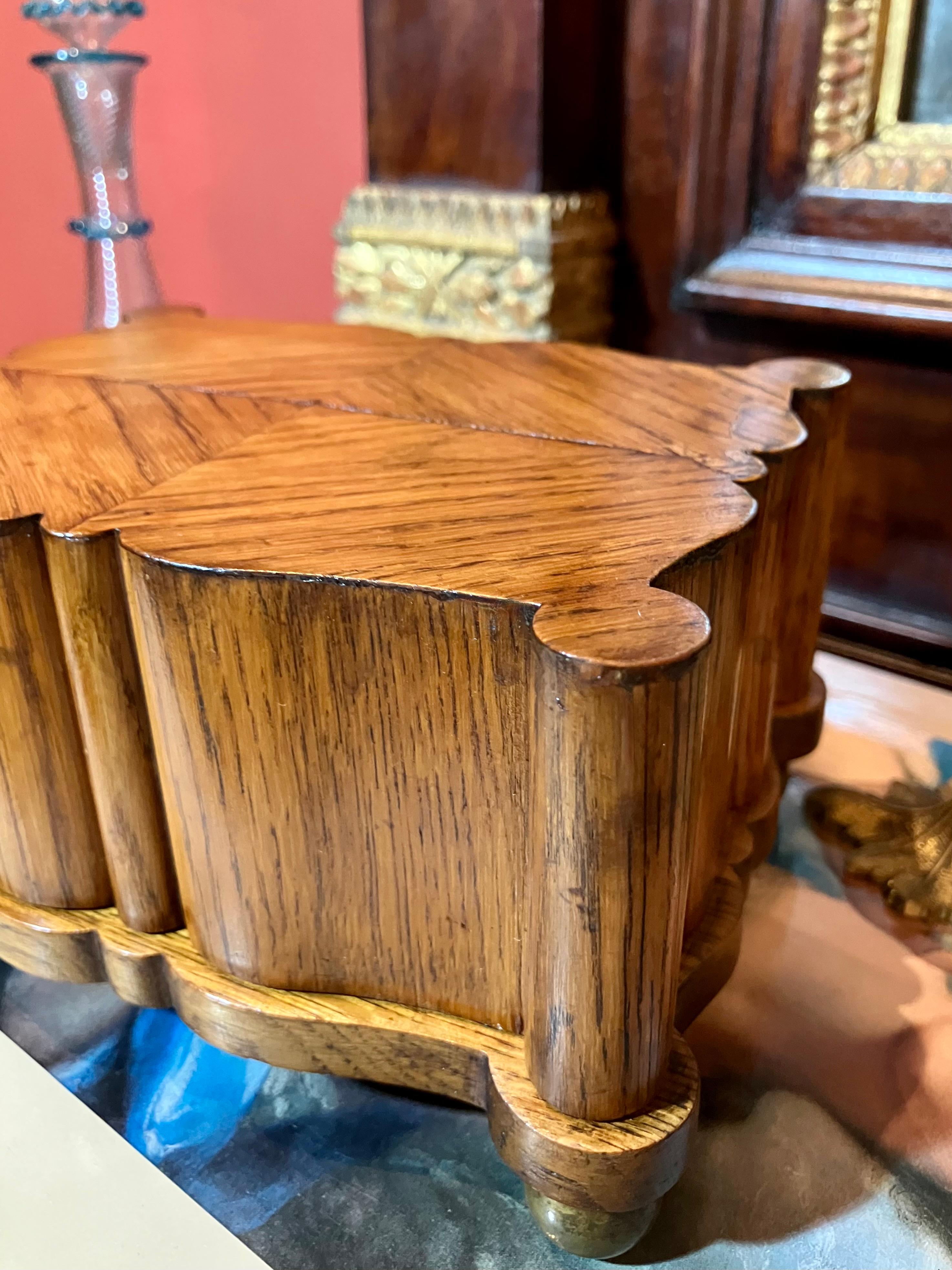 Brass French 18th-Century Oak Box, Hidden Compartment and Herringbone Marquetry