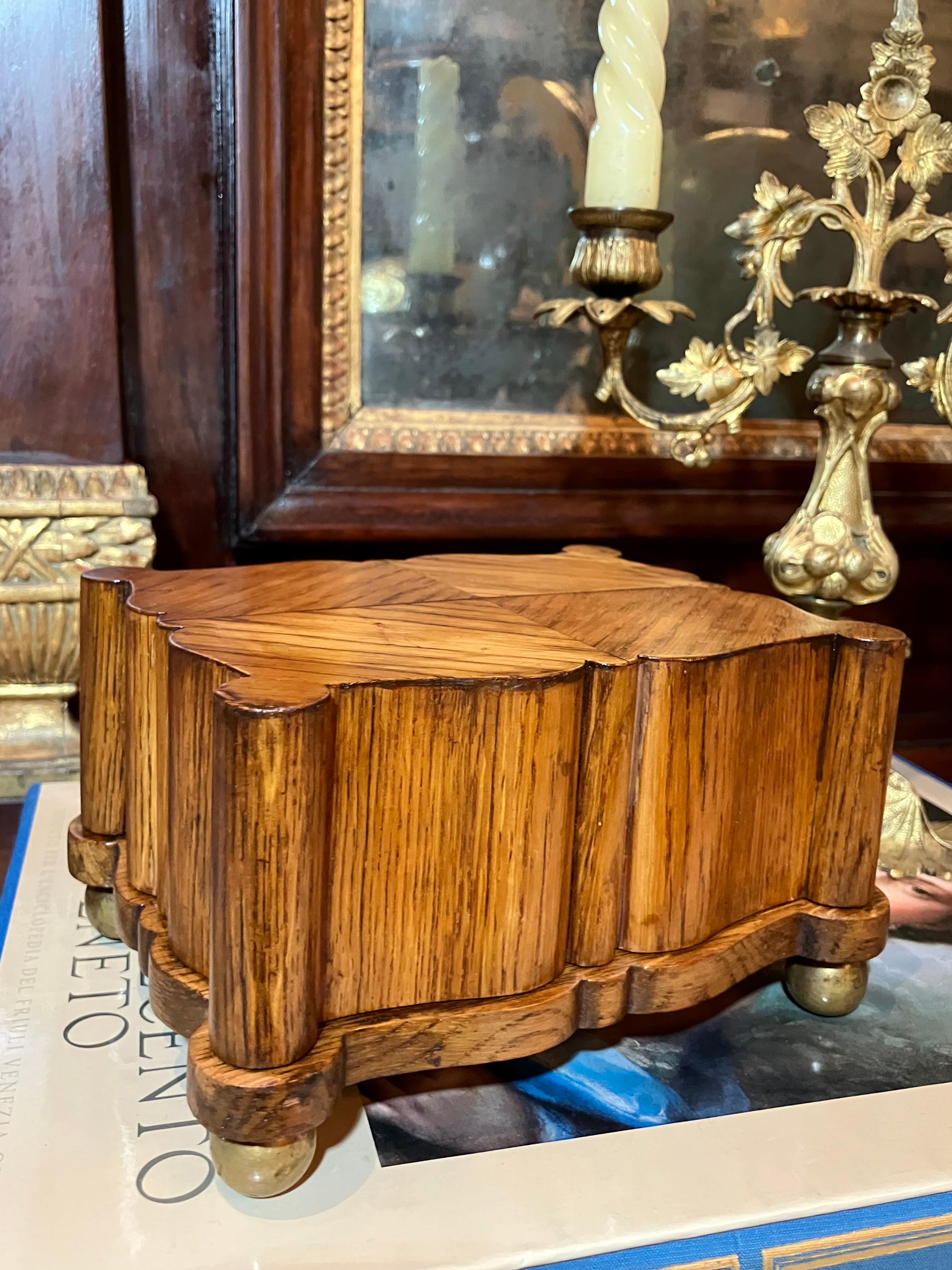 French 18th-Century Oak Box, Hidden Compartment and Herringbone Marquetry 2