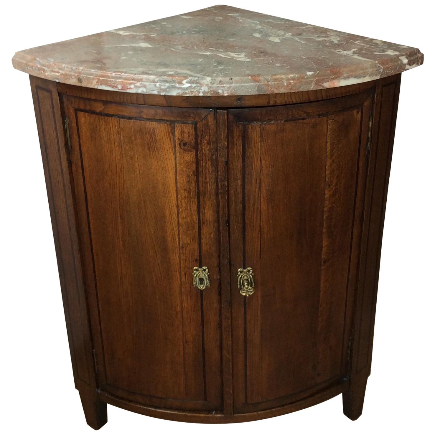 18th Century French Oak Corner Cabinet with Marble Top
