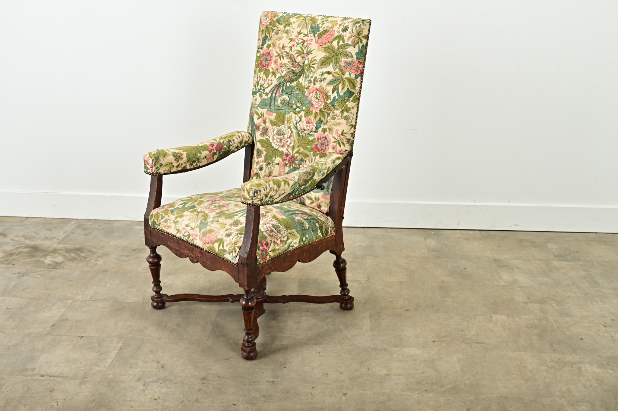 Brass French 18th Century Oak Reclining Arm Chair For Sale