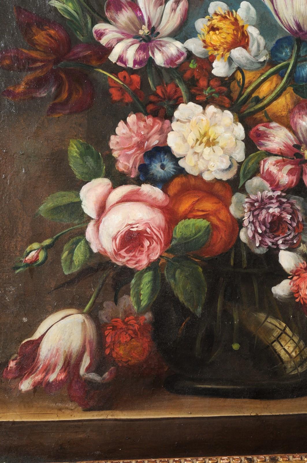 French 18th Century Oil on Canvas Floral Painting in the Dutch School Style For Sale 4