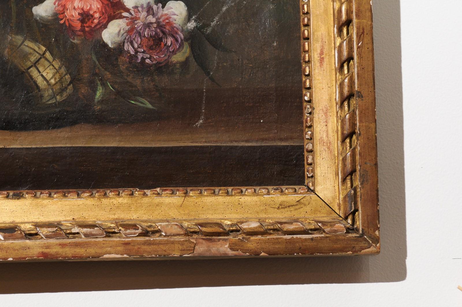 Pittura floreale su tela del XVIII secolo in stile scuola olandese 2