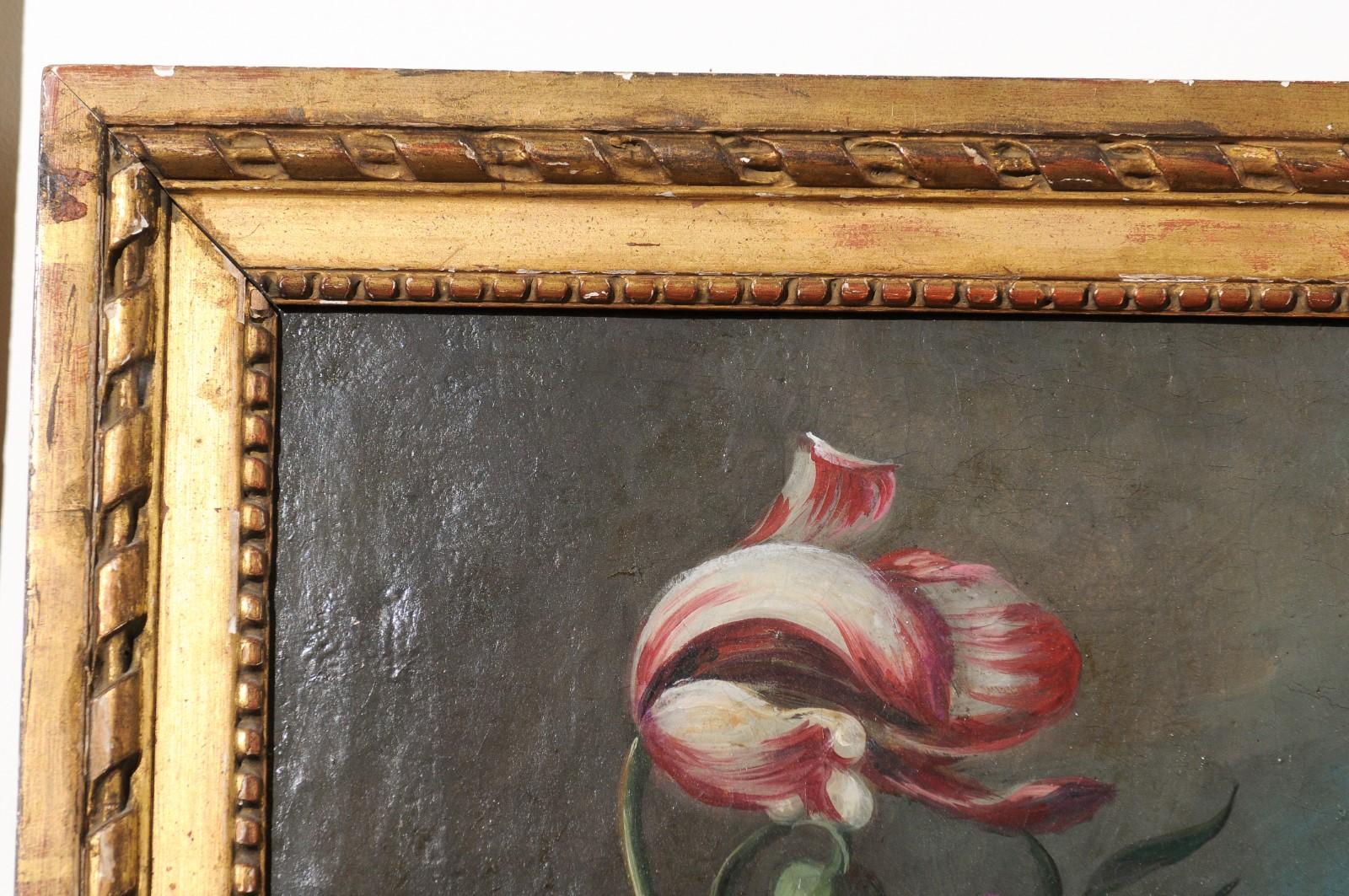 Pittura floreale su tela del XVIII secolo in stile scuola olandese 3