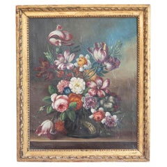 Óleo francés del siglo XVIII sobre lienzo Pintura floral al estilo de la escuela holandesa