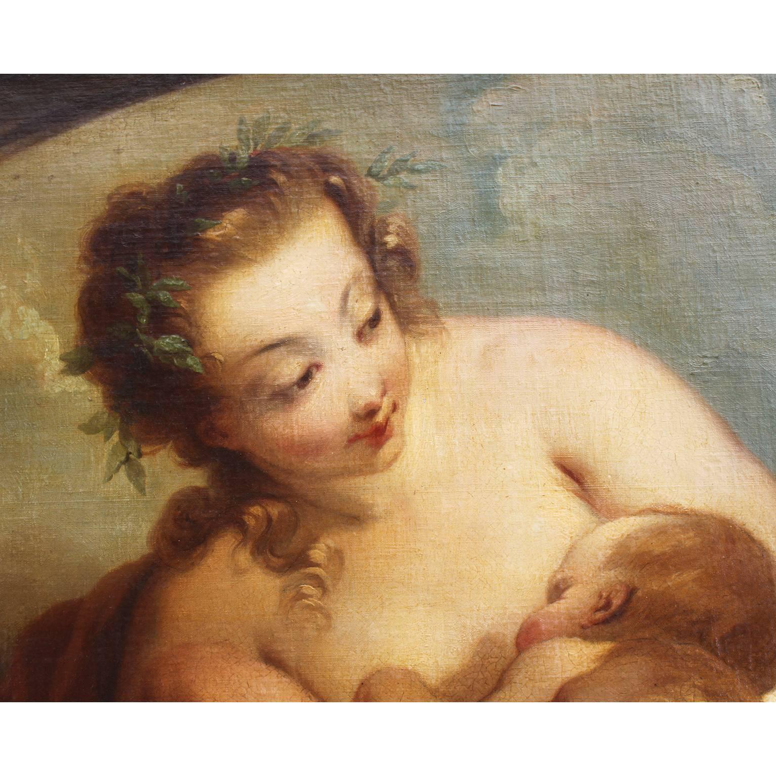 Französisches Ölgemälde auf Leinwand, Mutter und zwei Säuglinge, Fruchtbarkeit nach Lemoyne, 18. Jahrhundert (Louis XV.) im Angebot