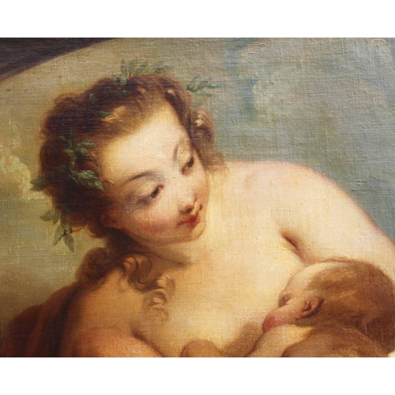Louis XV French 18th Century Oil on Canvas Mother and Twin Babies Fecundity after Lemoyne For Sale
