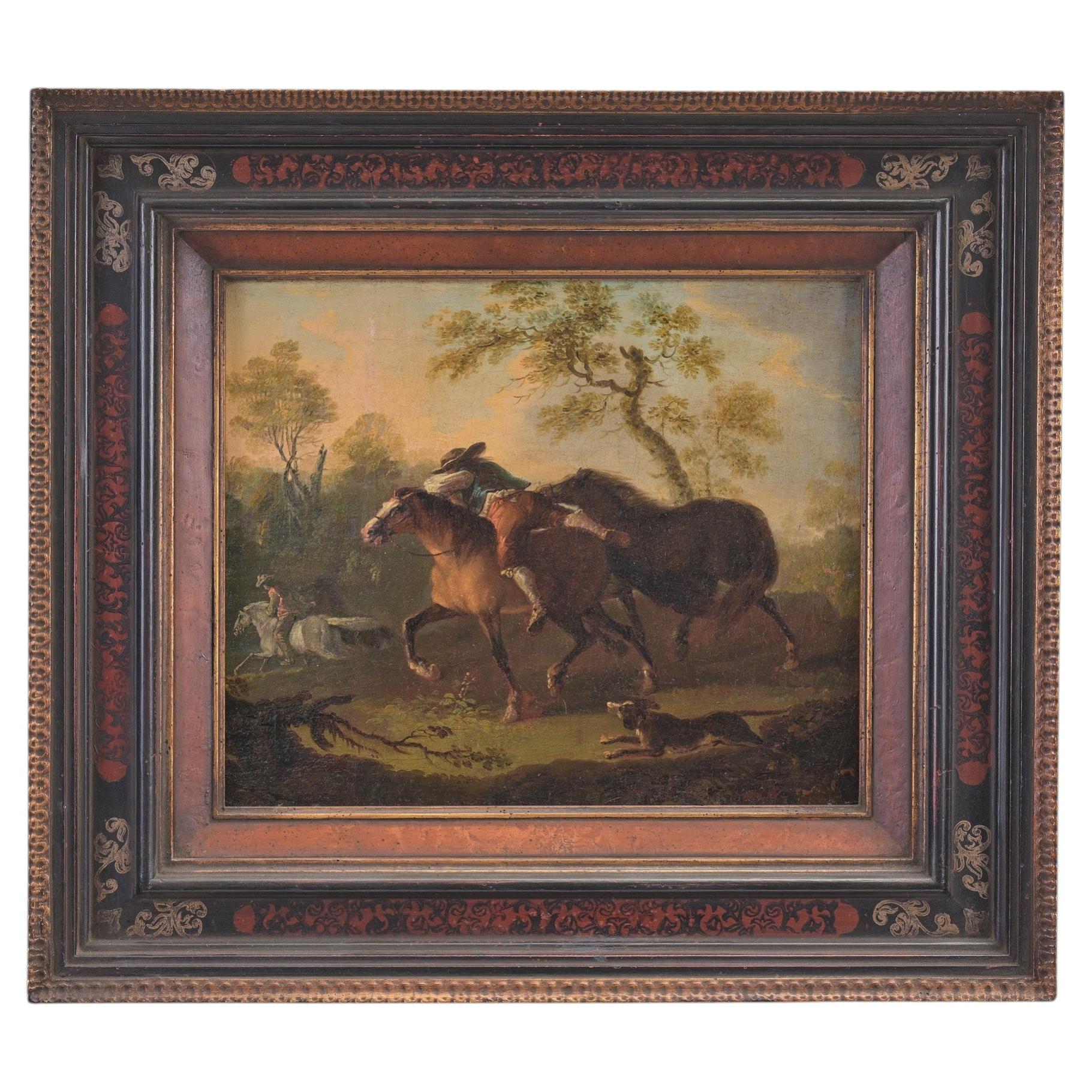 French 18th Century Oilpainting Equestrian Scene For Sale