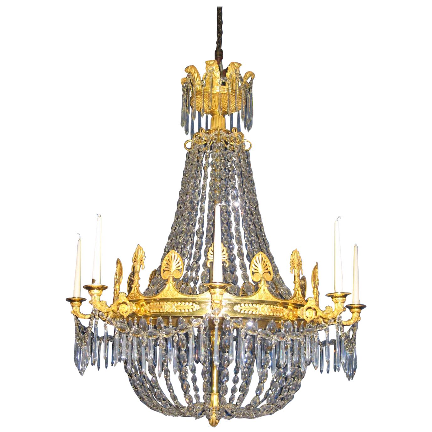 French 18th Century Ormolu and Crystal Chandelier For Sale