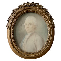 French 18th Century Oval Pastel Portrait of a Man in Original Frame