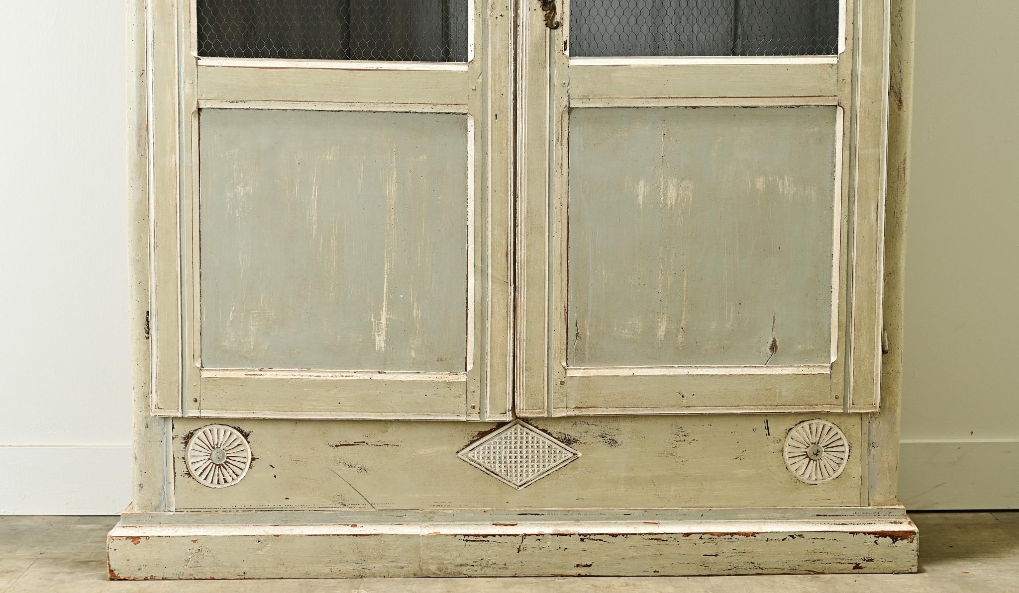 Hand-Carved French 18th Century Painted & Carved Armoire For Sale