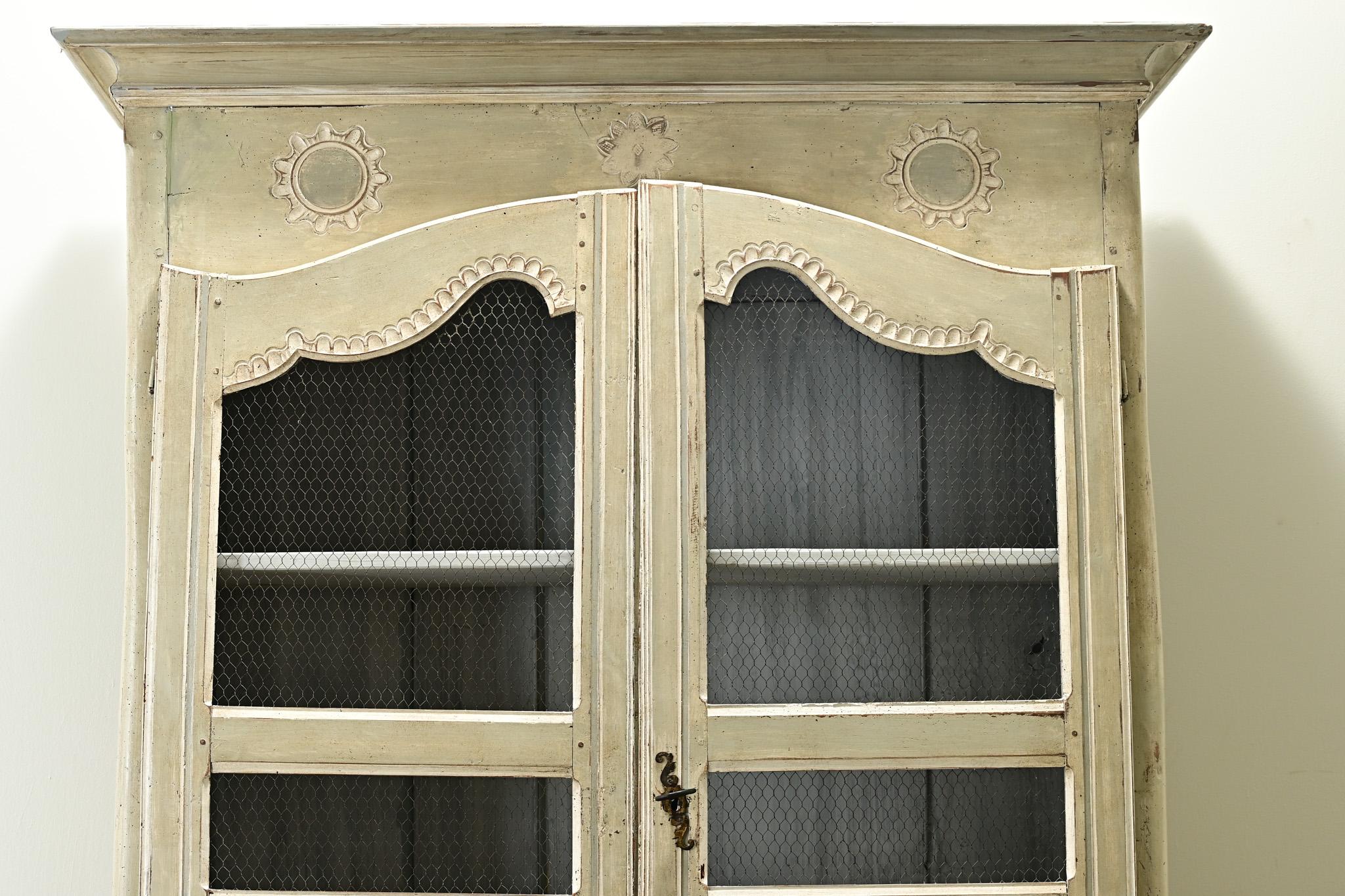 18th Century and Earlier French 18th Century Painted & Carved Armoire For Sale