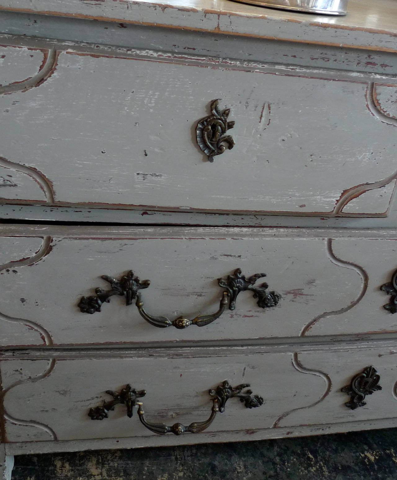 French 18th century painted four-drawer chest of drawers with original hardware.