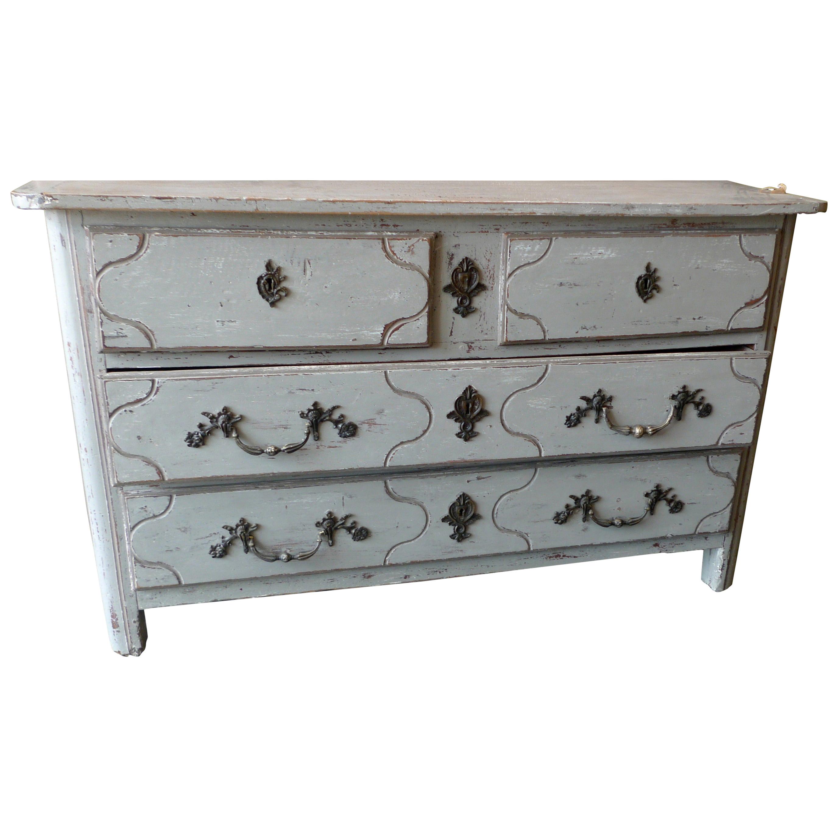 French 18th Century Painted Four-Drawer Chest of Drawers with Original Hardware