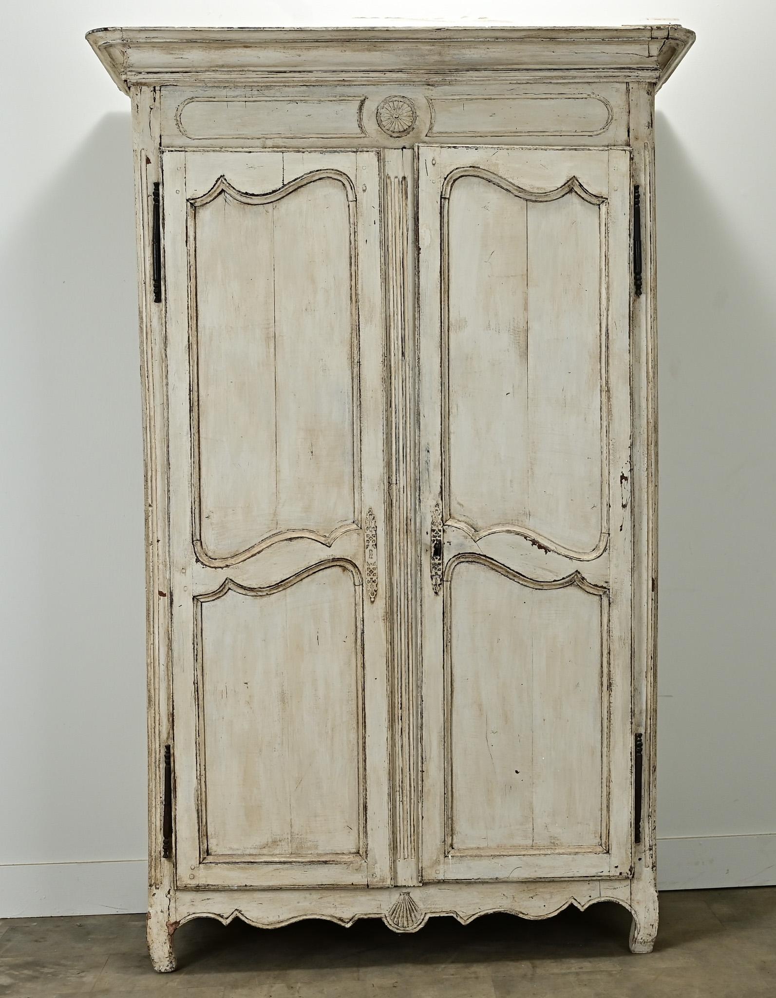 Hand-Carved French 18th Century Painted Louis XV Armoire