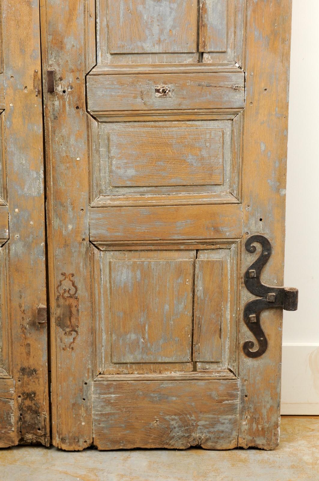 French 18th Century Painted Oak Double Doors with Doric Pilaster and Patina 5