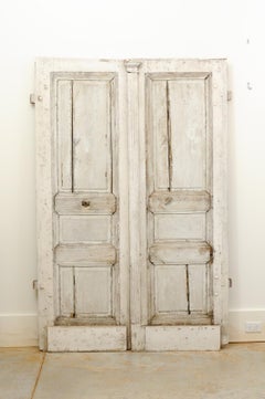 French 18th Century Painted Oak Double Doors with Doric Pilaster and Patina