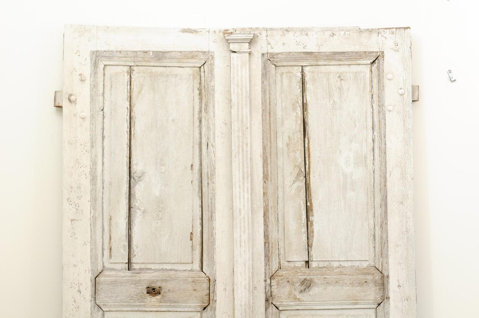 18th Century and Earlier French 18th Century Painted Oak Double Doors with Doric Pilaster and Patina