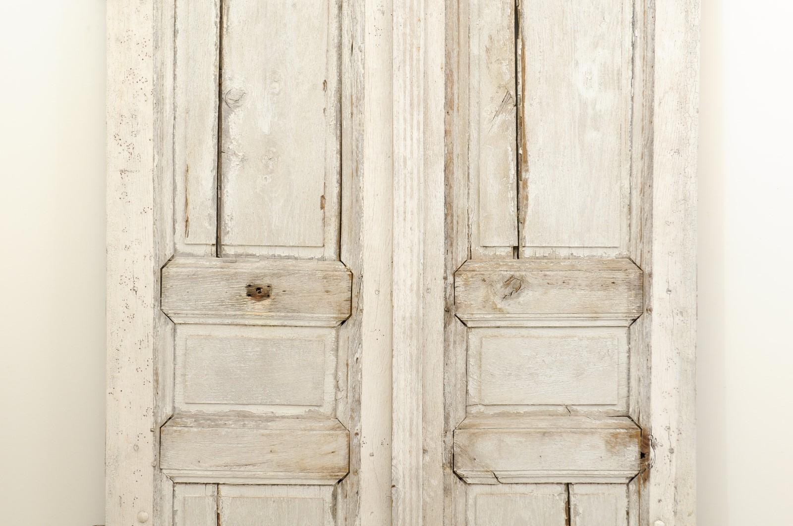 Iron French 18th Century Painted Oak Double Doors with Doric Pilaster and Patina