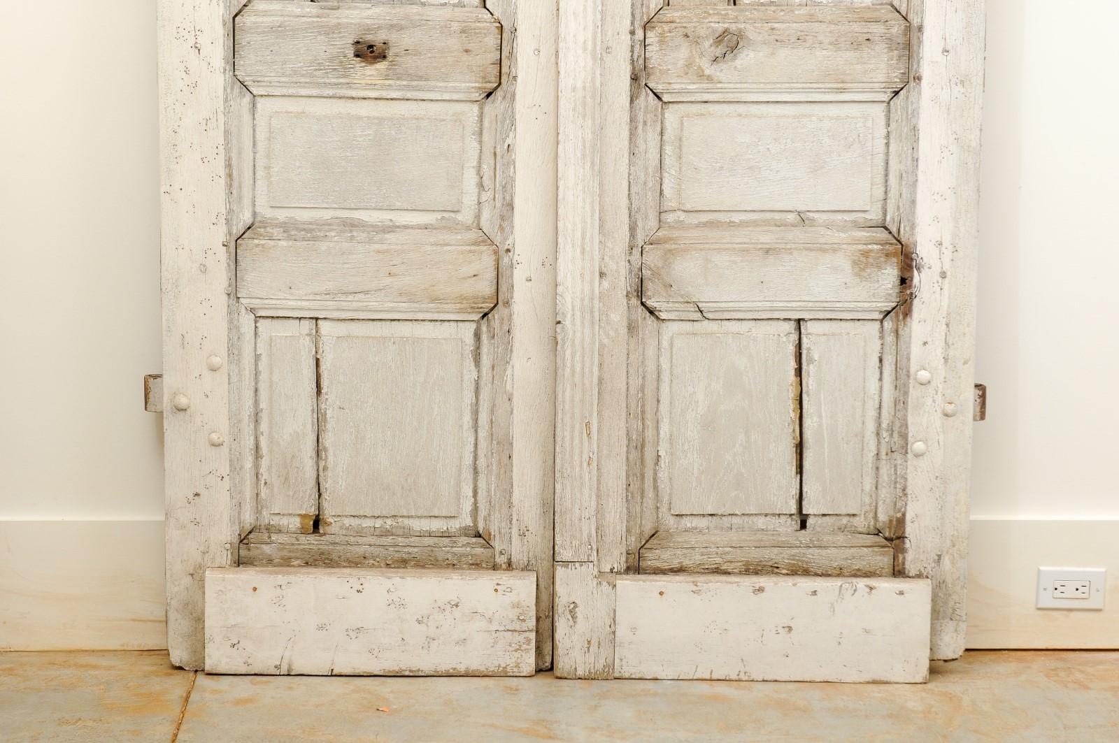 French 18th Century Painted Oak Double Doors with Doric Pilaster and Patina 1