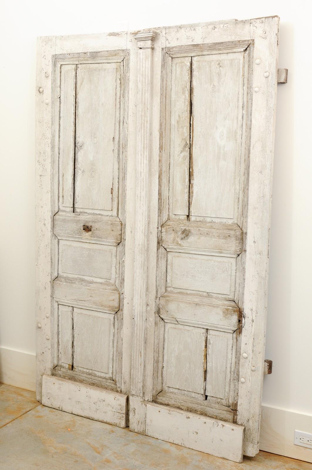 French 18th Century Painted Oak Double Doors with Doric Pilaster and Patina 3