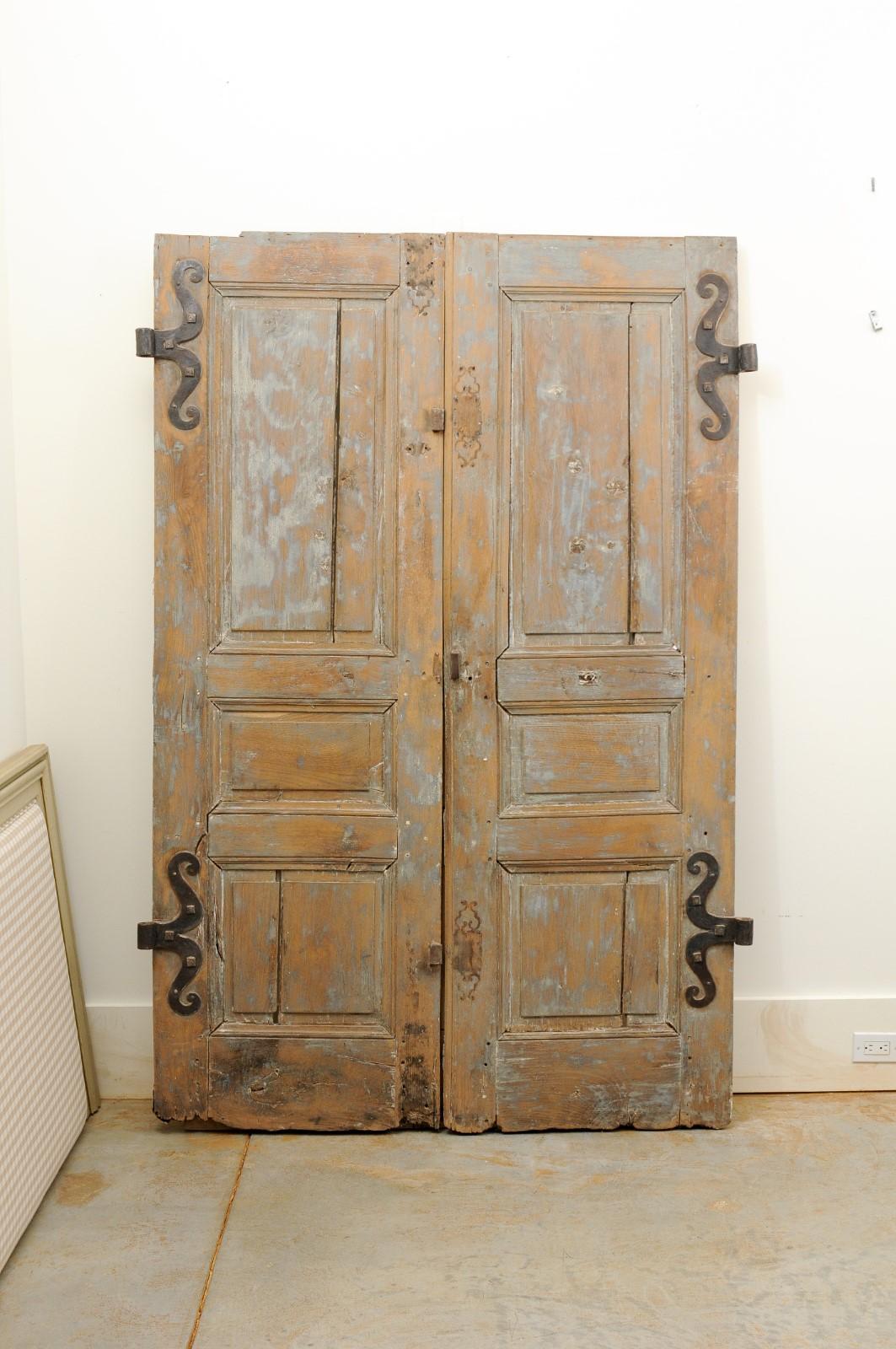 French 18th Century Painted Oak Double Doors with Doric Pilaster and Patina 4
