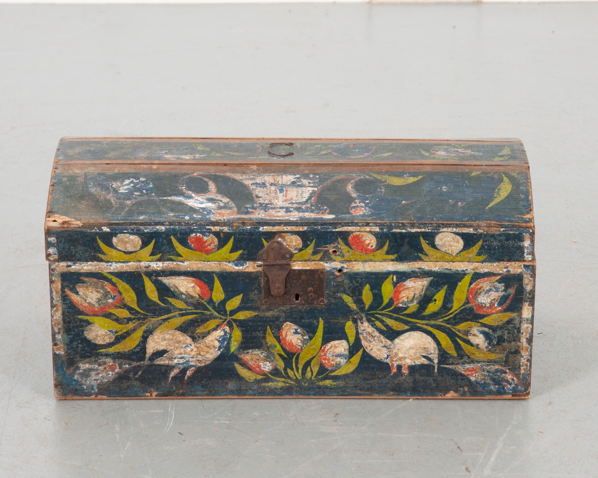 Rustic French, 18th Century, Painted Wedding Chest